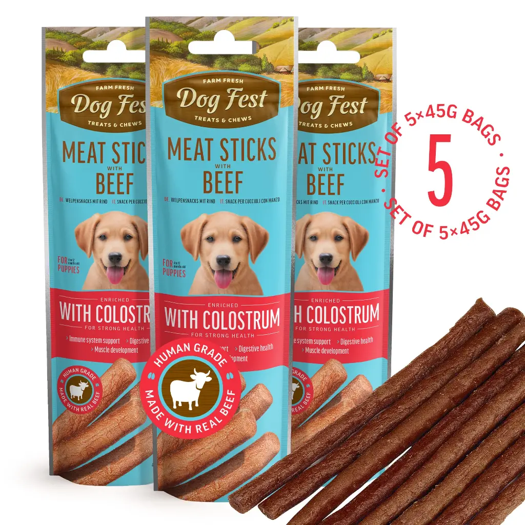 Meat Sticks With Beef - Dog Treats For Puppies - Set Of 5x45g