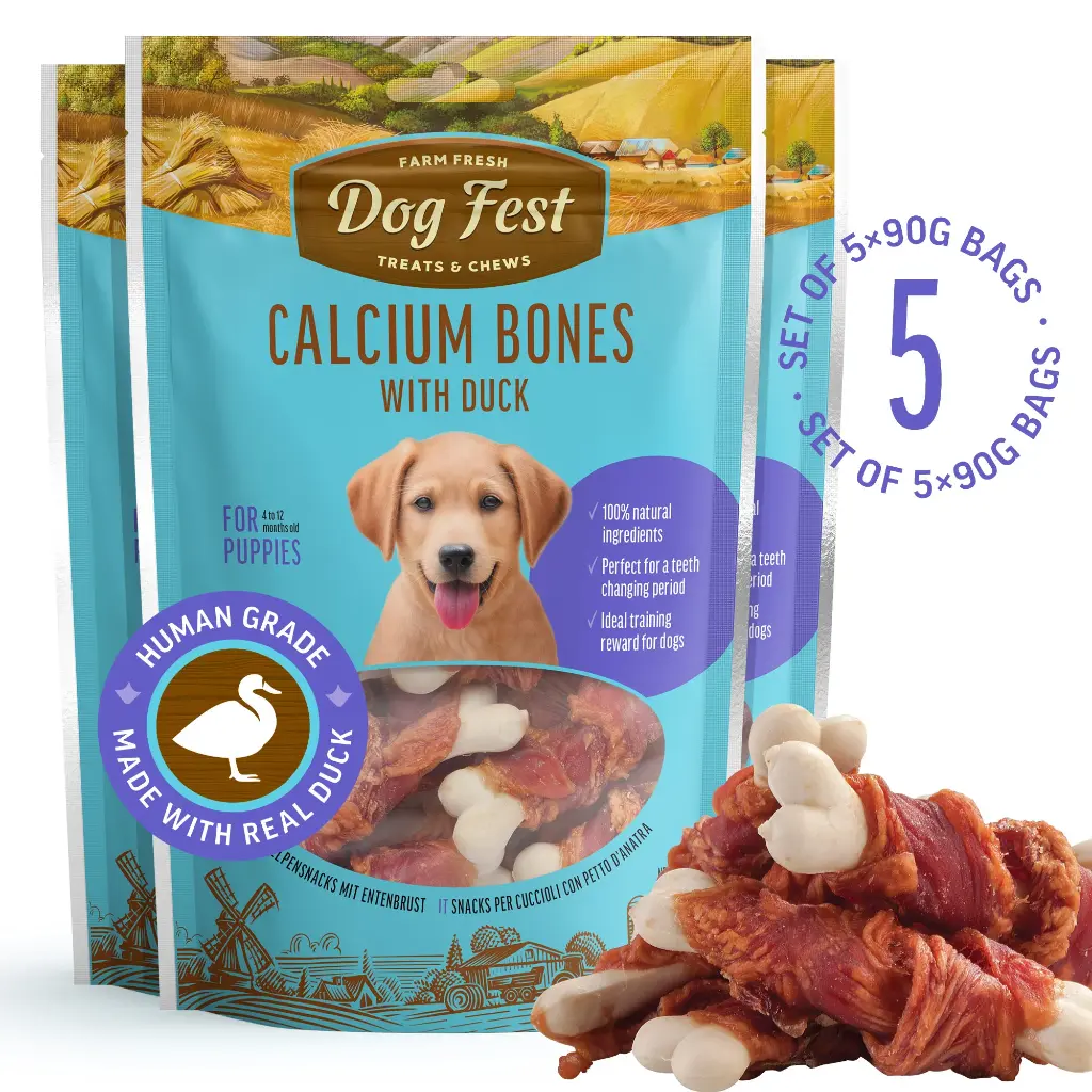 Calcium Bones With Duck - Dog Treats For Puppies - Set Of 5x90g