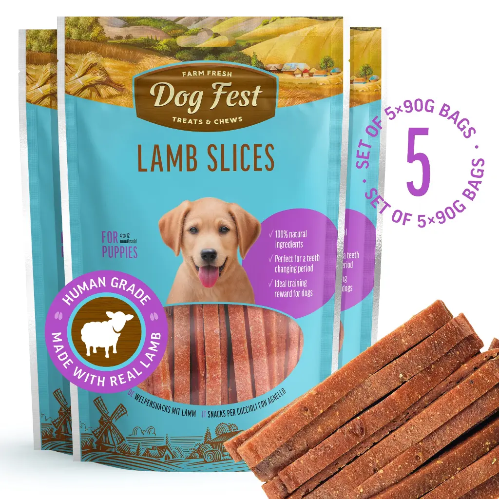 Lamb Slices - Dog Treats For Puppies - Set Of 5x90g