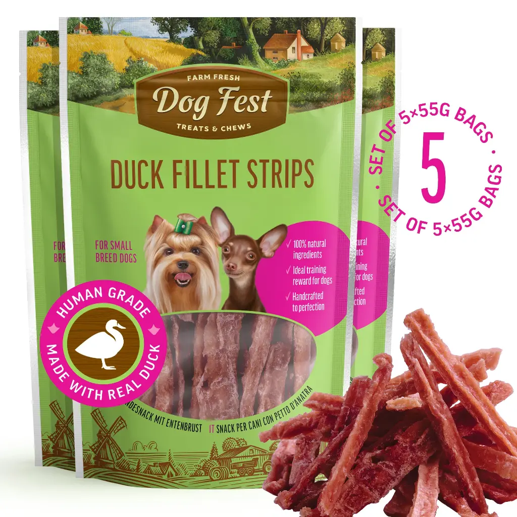 Duck Fillet Strips - Dog Treats For Small Breeds - Set Of 5x55g