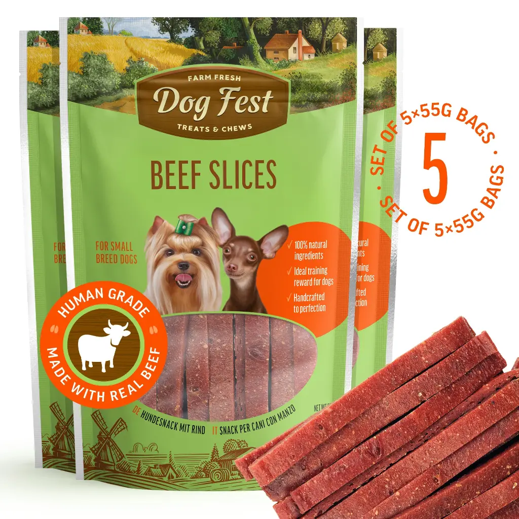 Beef Slices - Dog Treats For Small Breeds - Set Of 5x55g