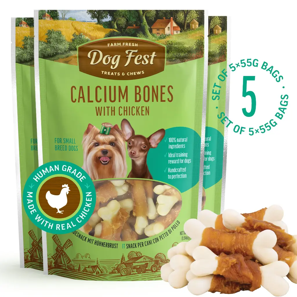 Calcium Bones With Chicken - Dog Treats For Small Breeds - Set Of 5x55g