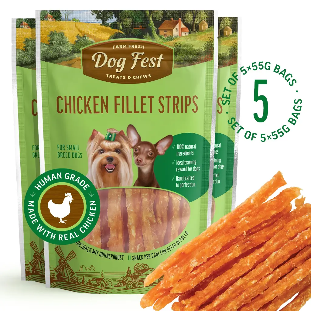 Chicken Fillet Strips - Dog Treats For Small Breeds - Set Of 5x55g