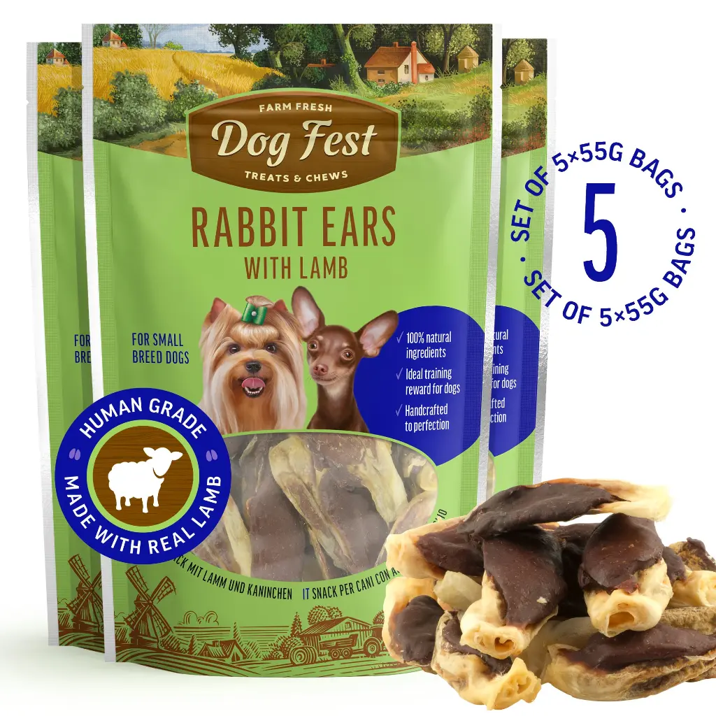 Rabbit Ears With Lamb - Dog Treats For Small Breeds - Set Of 5x55g