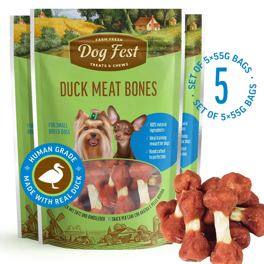 Duck Meat Bones - Dog Treats For Small Breeds - Set Of 5x55g