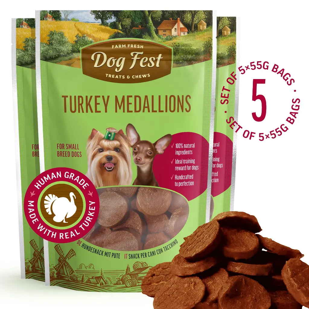 Turkey Medallions - Dog Treats For Small Breeds - Set Of 5x55g