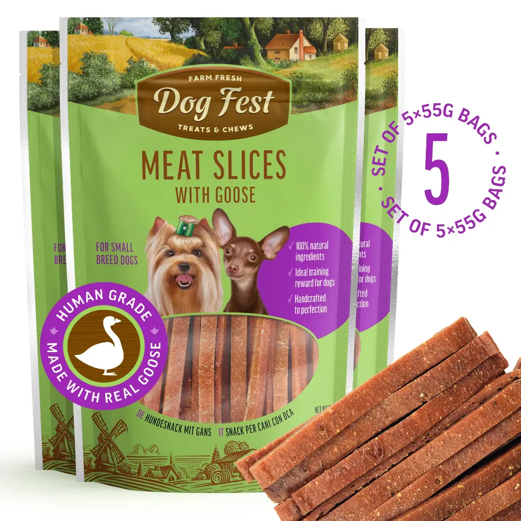 Meat slices with goose - Dog Treats For Small Breeds - Set Of 5x55g

