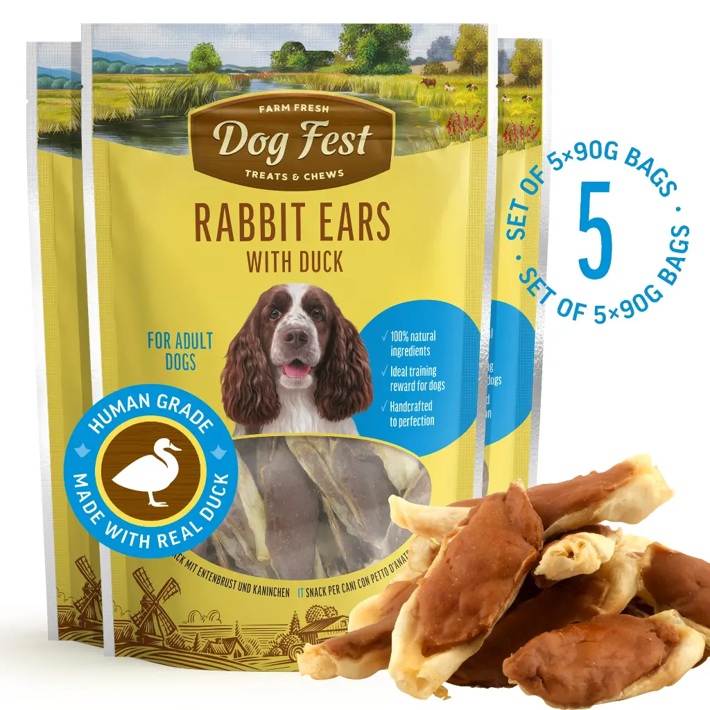 Rabbit Ears With Duck - Dog Treats - Set Of 5