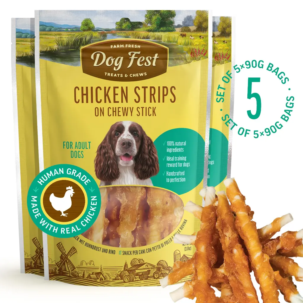 Chicken Strips On Chewy Stick - Dog Treats - Set Of 5