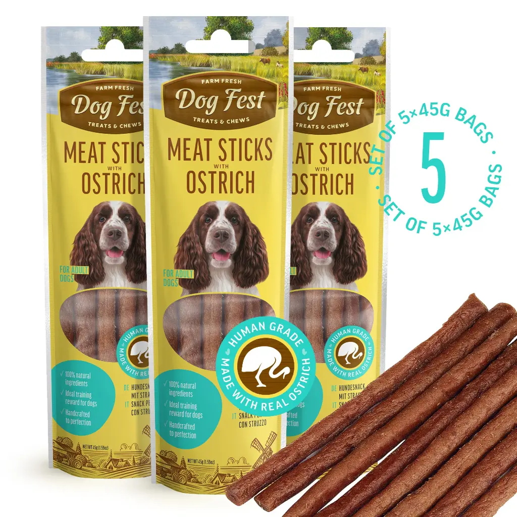 Meat Sticks With Ostrich - Dog Treats - Set Of 5x45g