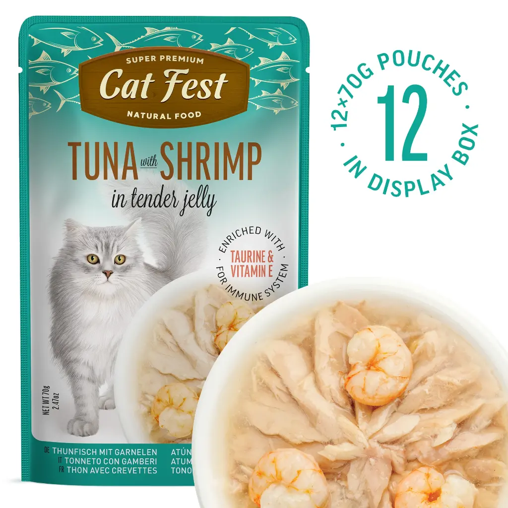 Tuna With Shrimp In Tender Jelly - Cat Wet Food - Set Of 12x70g
