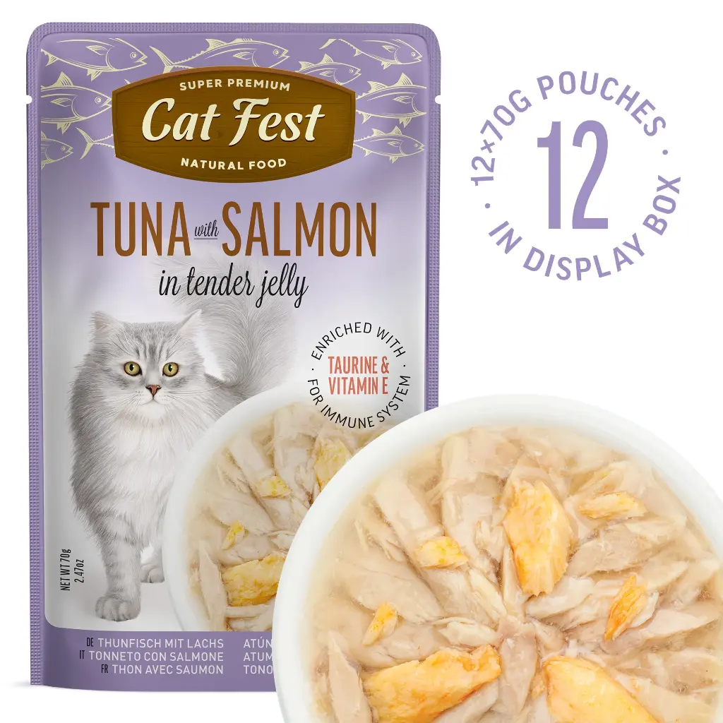 Tuna With Salmon In Tender Jelly - Cat Wet Food - Set Of 12x70g