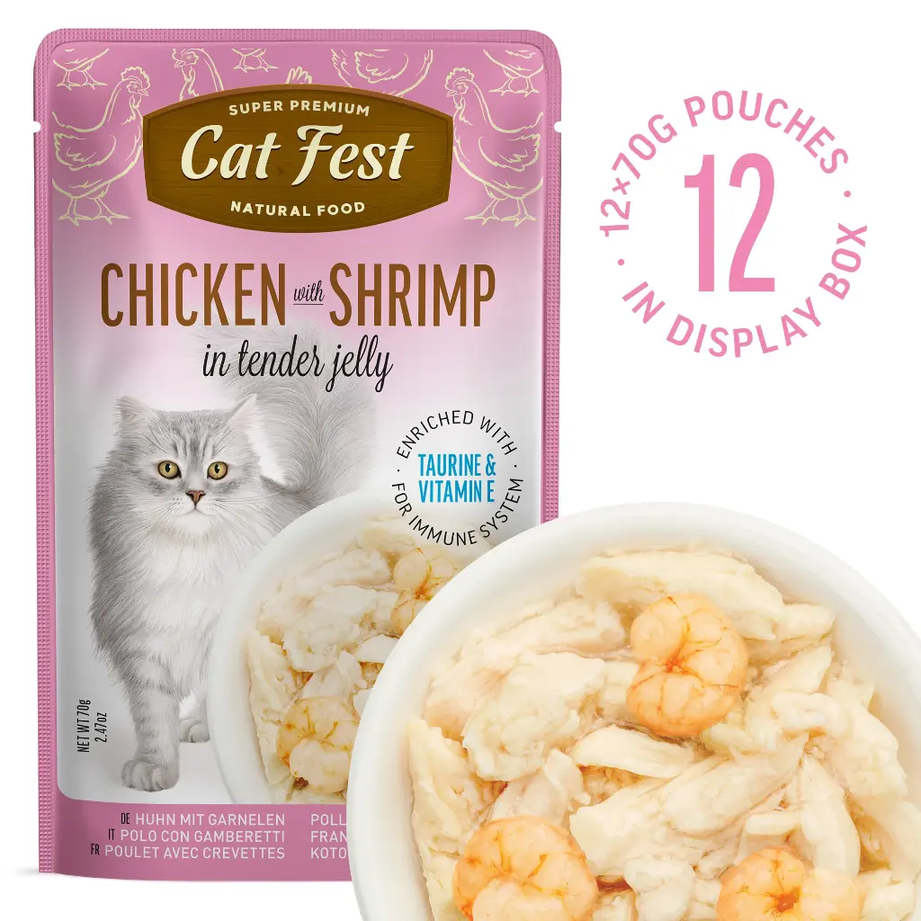 Chicken With Shrimp In Tender Jelly - Cat Wet Food - Set Of 12x70g