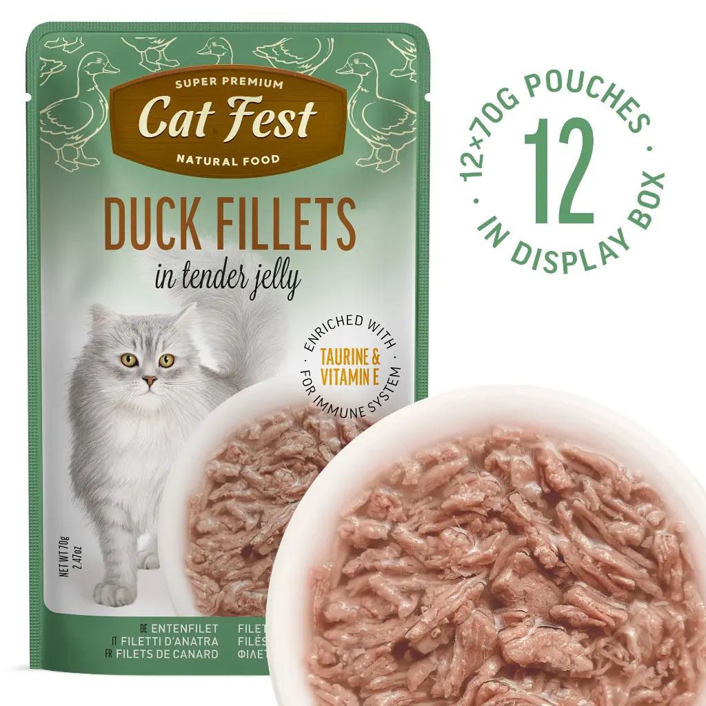 Duck Fillets In Tender Jelly - Cat Wet Food - Set Of 12x70g