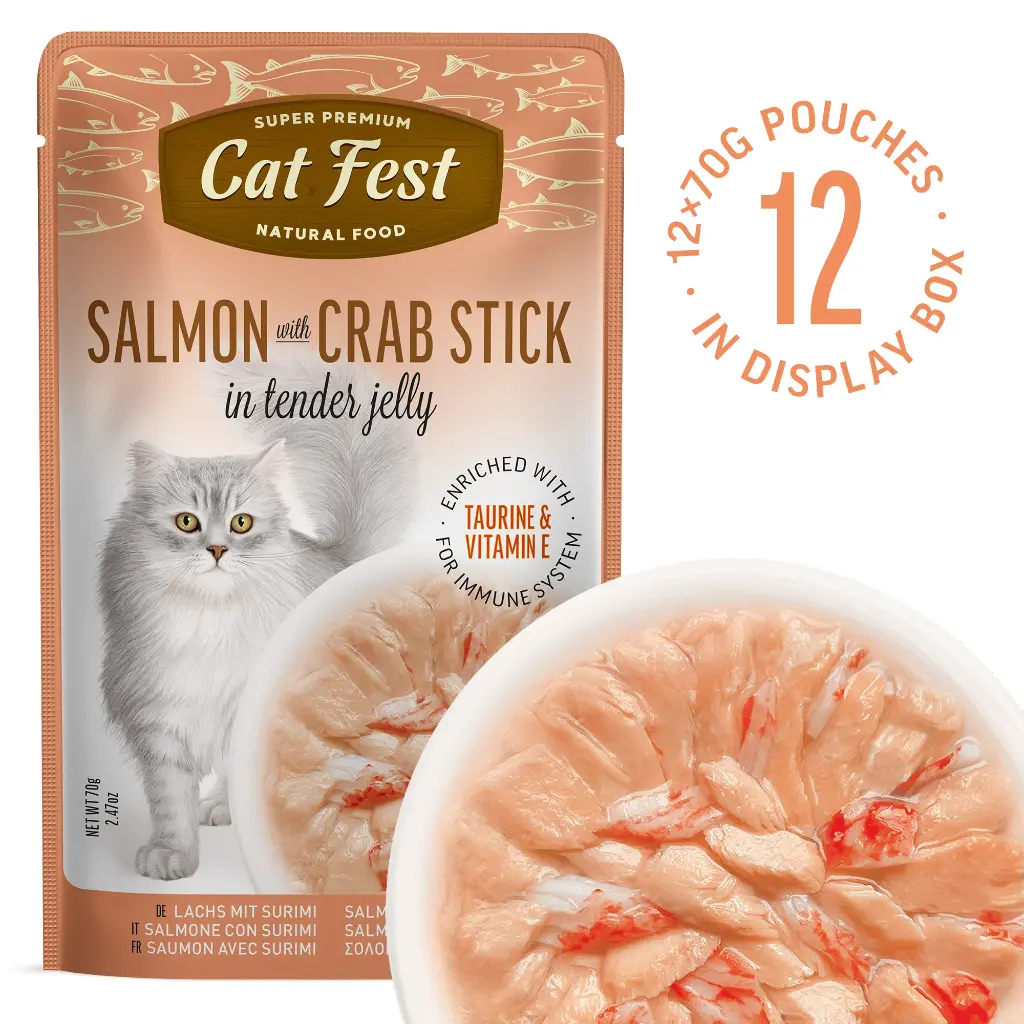 Salmon Wtih Crab Stick In Tender Jelly - Cat Wet Food - Set Of 12x70g
