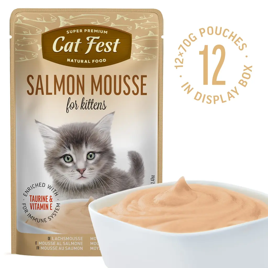 Salmon Mousse for Kittens - Cat Wet Food - Set Of 12x70g