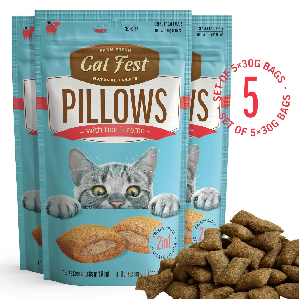 Pillows With Beef Creme - Cat Treats - Set Of 5x30g