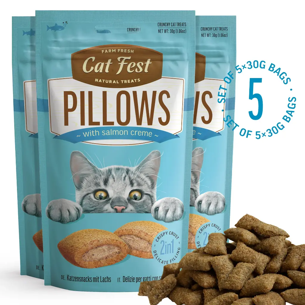 Pillows With Salmon Creme - Cat Treats - Set Of 5x30g