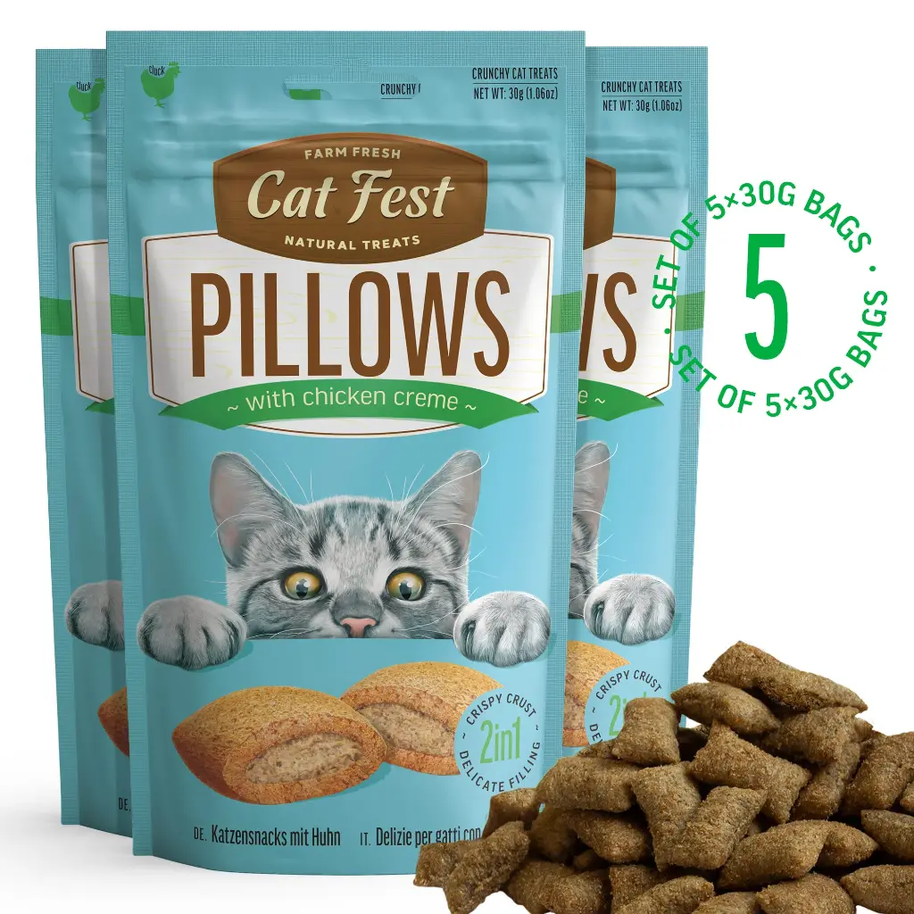 Pillows With Chicken Creme - Cat Treats - Set Of 5x30g