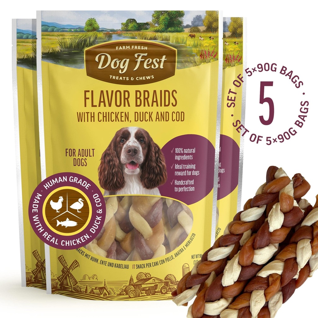 Flavor braids with duck , chicken and cod - Dog Treats - Set Of 5