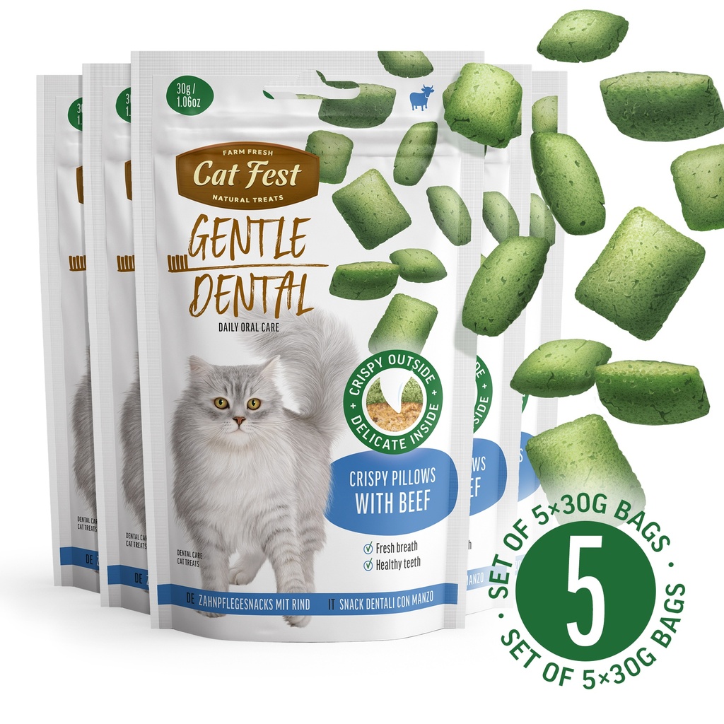 Gentle Dental Pillows With Beef Creme - Cat Treats - Set Of 5x30g 