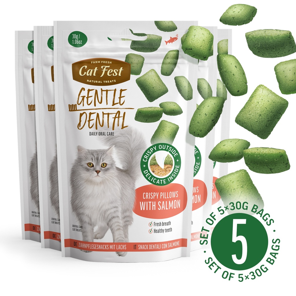 Gentle Dental Pillows With Salmon Creme - Cat Treats - Set Of 5x30g 