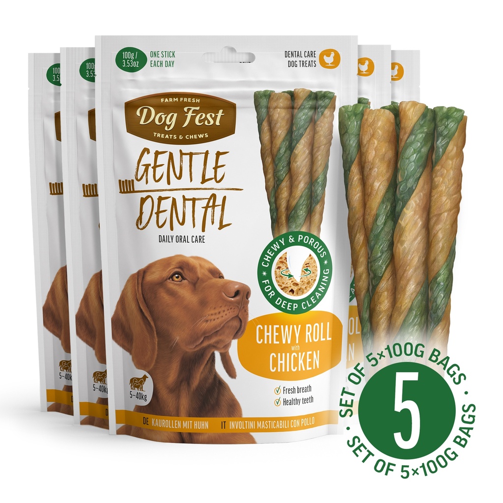 Gentle Dental Chewy Roll with Chicken - Set of 5 x 100 g  
