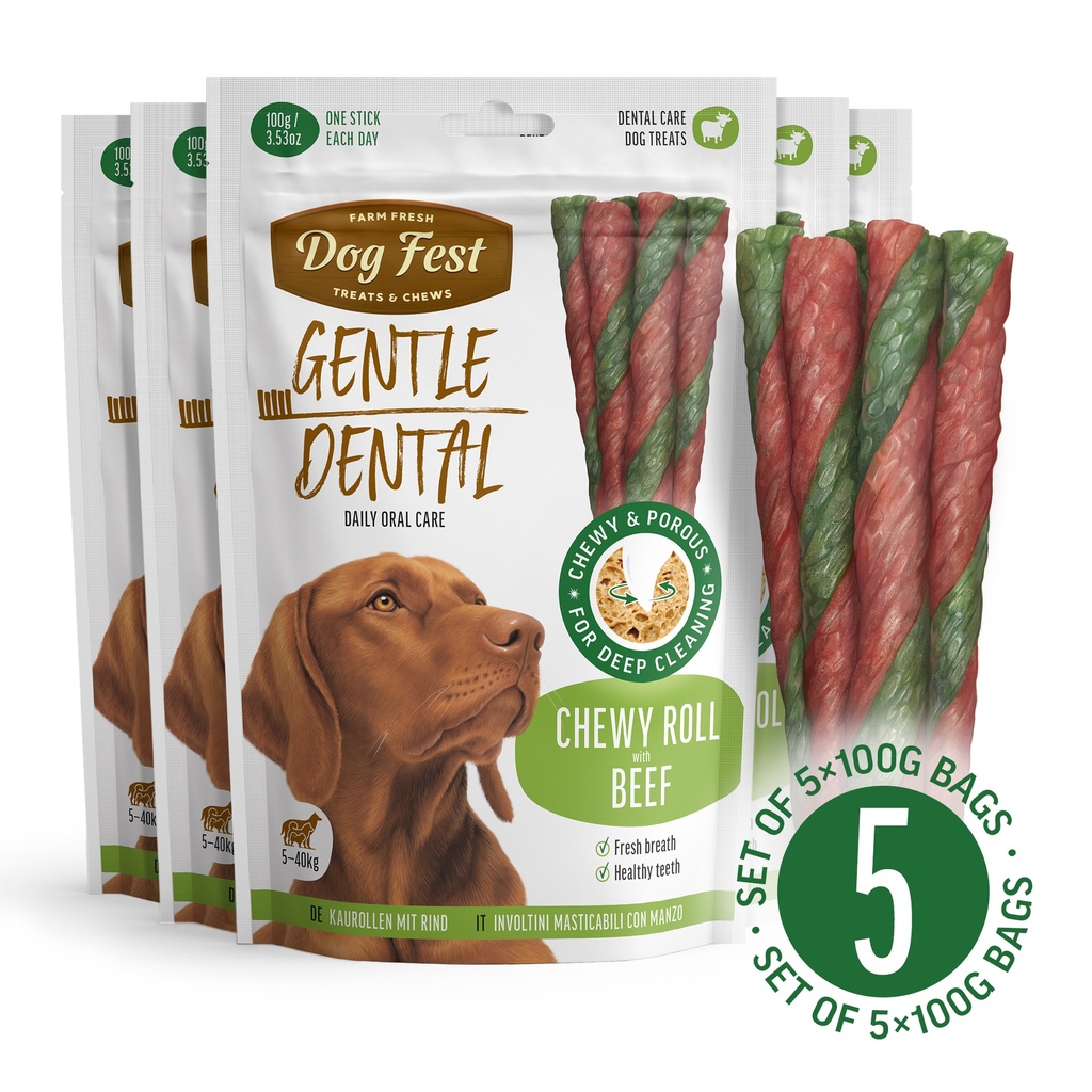 Gentle Dental Chewy Roll with Beef   - Set of 5 x 100 g  