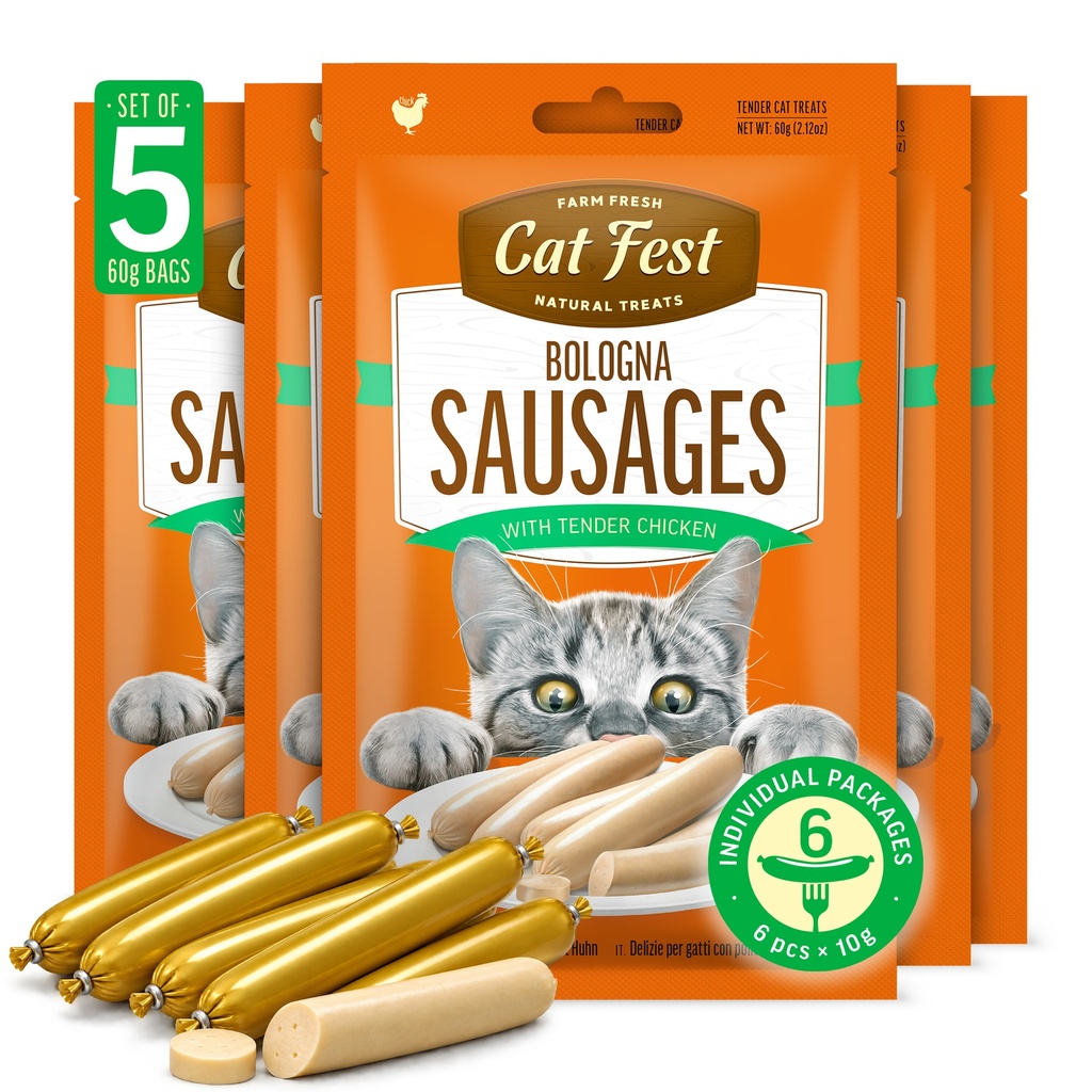 Bologna Sausuges with tender chicken - Cat Treats - Set Of 5x60g