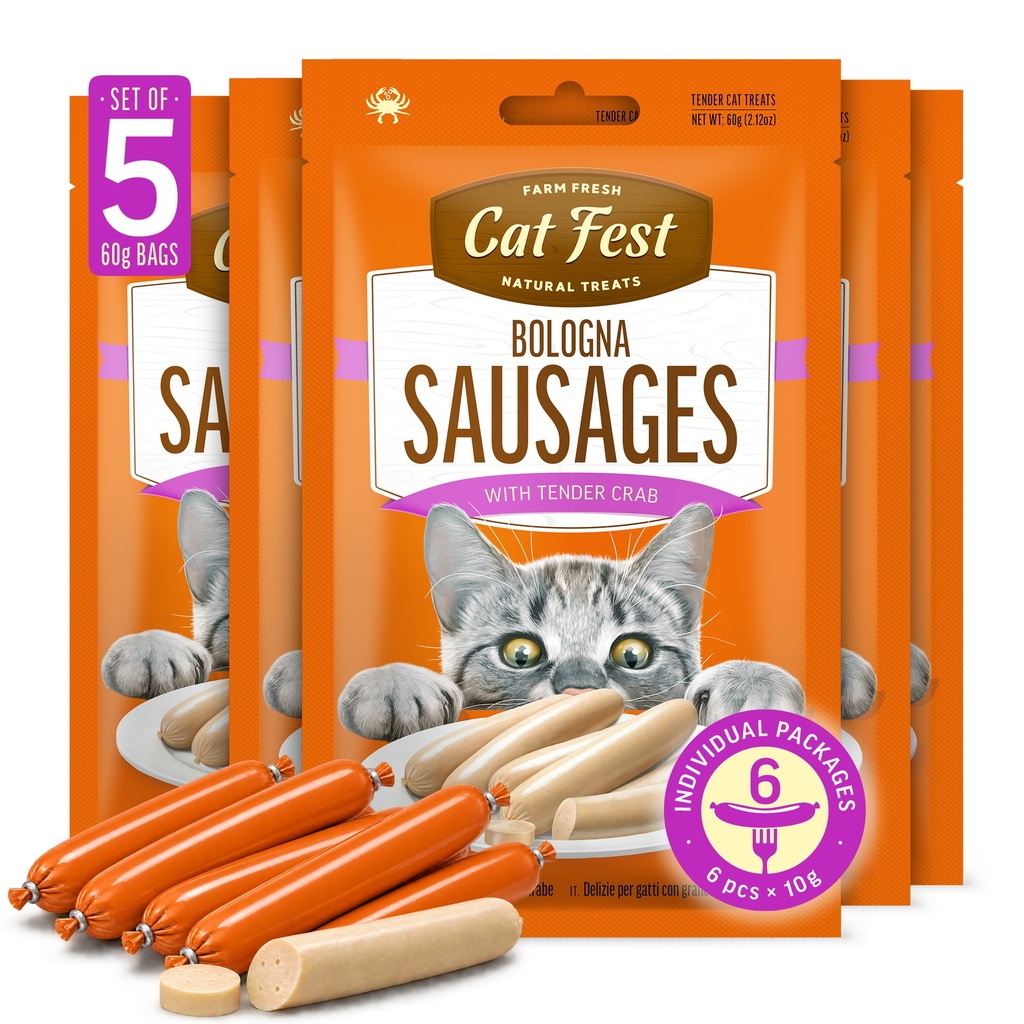 Bologna Sausuges with tender crab - Cat Treats - Set Of 5x60g