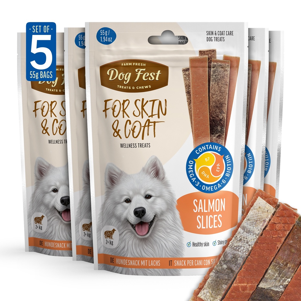 Salmon slices- Dog Treats For All Breeds - Set Of 5x55g