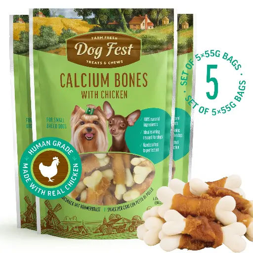 [79711861] Calcium Bones With Chicken - Dog Treats For Small Breeds - Set Of 5x55g