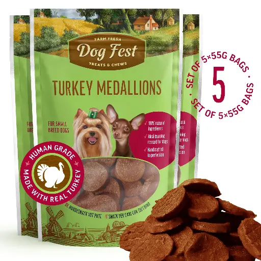 [79208924] Turkey Medallions - Dog Treats For Small Breeds - Set Of 5x55g