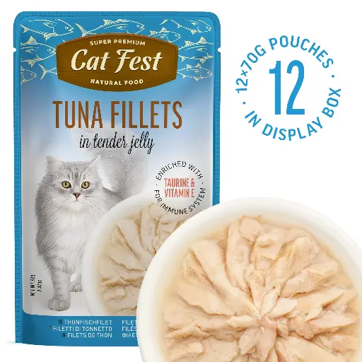 [79217995] Tuna Fillets In Tender Jelly - Cat Wet Food - Set Of 12x70g