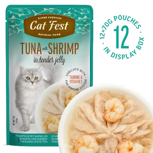 [79218008] Tuna With Shrimp In Tender Jelly - Cat Wet Food - Set Of 12x70g