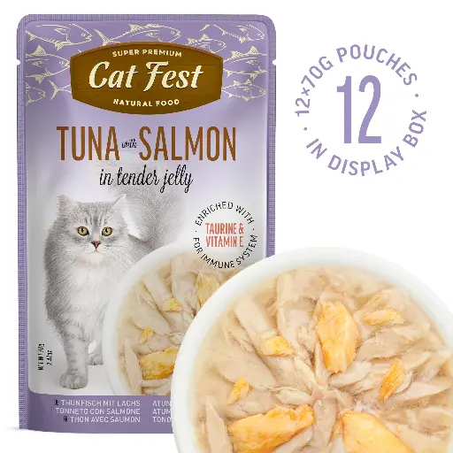 [79218015] Tuna With Salmon In Tender Jelly - Cat Wet Food - Set Of 12x70g