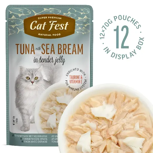 [79218022] Tuna With Sea Bream In Tender Jelly - Cat Wet Food - Set Of 12x70g