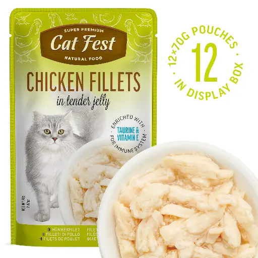 [79218039] Chicken Fillets In Tender Jelly - Cat Wet Food - Set Of 12x70g
