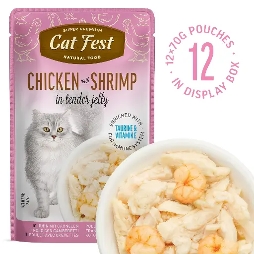 [79218046] Chicken With Shrimp In Tender Jelly - Cat Wet Food - Set Of 12x70g