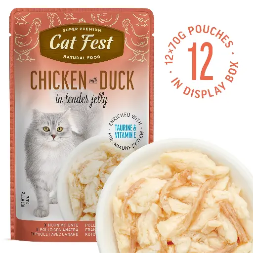 [79218060] Chicken With Duck In Tender Jelly - Cat Wet Food - Set Of 12x70g
