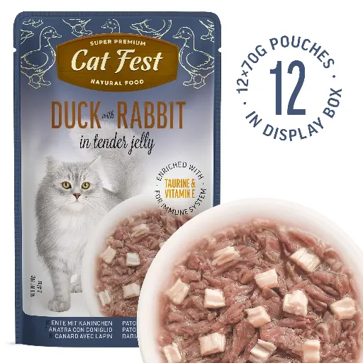 [79218886] Duck With Rabbit In Tender Jelly - Cat Wet Food - Set Of 12x70g