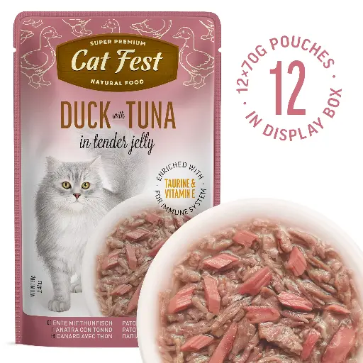 [79218893] Duck With Tuna In Tender Jelly - Cat Wet Food - Set Of 12x70g