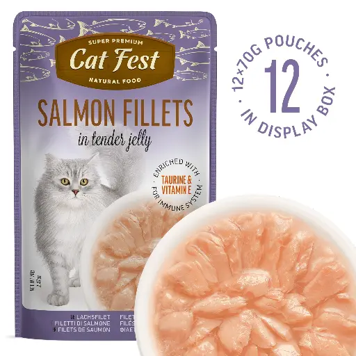 [79218916] Salmon Fillets In Tender Jelly - Cat Wet Food - Set Of 12x70g
