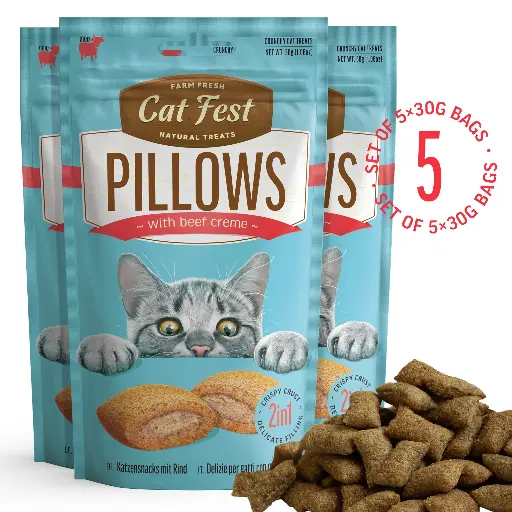 [79207750] Pillows With Beef Creme - Cat Treats - Set Of 5x30g