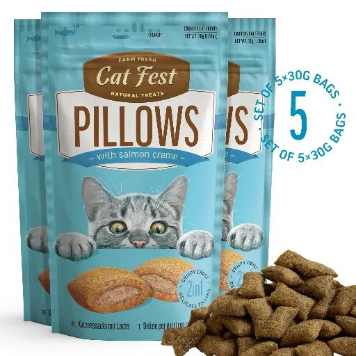 [79207767] Pillows With Salmon Creme - Cat Treats - Set Of 5x30g