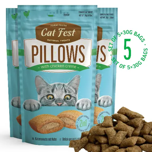 [79207774] Pillows With Chicken Creme - Cat Treats - Set Of 5x30g