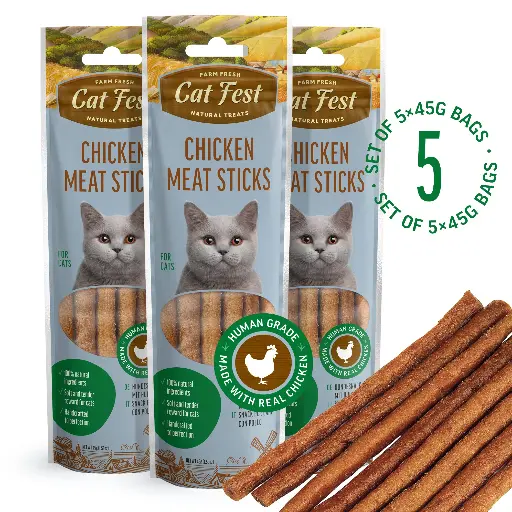 [79711595] Chicken Meat Sticks - Cat Treats - Set Of 5x45g