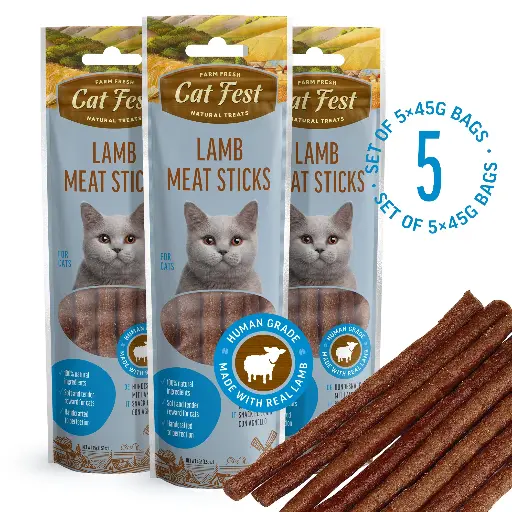 [79711564] Lamb Meat Sticks - Cat Treats - Set Of 5x45g