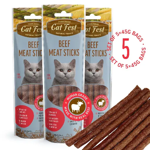 [79711571] Beef Meat Sticks - Cat Treats - Set Of 5x45g