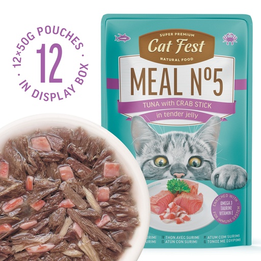 [79217971] MEAL No 5 / Tuna with crab stick in tender jelly - Set of 12x 50 g